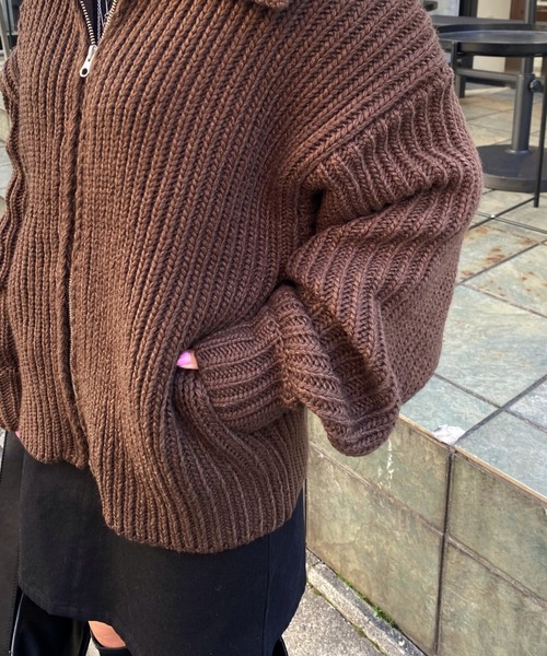 WHO'S WHO gallery（フーズフーギャラリー）の「リブジップニット（ニット/セーター・レディース・ブラック/ネイビー/ブラウン/グレー・FREE）」の17枚目の写真