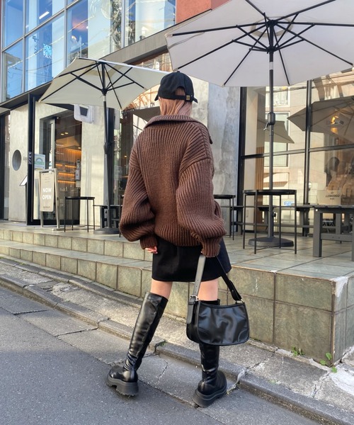 WHO'S WHO gallery（フーズフーギャラリー）の「リブジップニット（ニット/セーター・レディース・ブラック/ネイビー/ブラウン/グレー・FREE）」の19枚目の写真