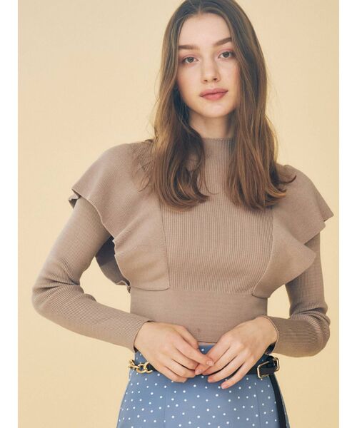 MERCURYDUO（マーキュリーデュオ）の「ラッフルコンパクトモックネックニット（ニット/セーター・レディース・ベージュ/オフホワイト/ラベンダー/ブラック・FREE）」の17枚目の写真