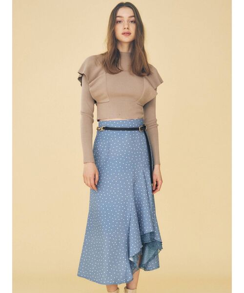 MERCURYDUO（マーキュリーデュオ）の「ラッフルコンパクトモックネックニット（ニット/セーター・レディース・ベージュ/オフホワイト/ラベンダー/ブラック・FREE）」の15枚目の写真