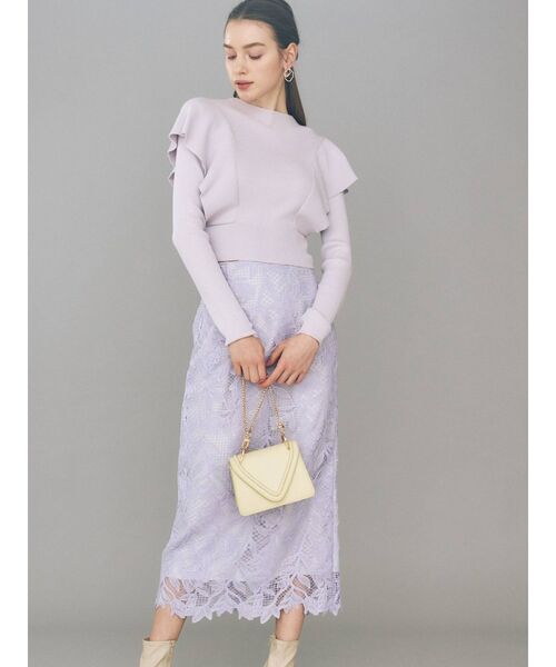 MERCURYDUO（マーキュリーデュオ）の「ラッフルコンパクトモックネックニット（ニット/セーター・レディース・ベージュ/オフホワイト/ラベンダー/ブラック・FREE）」の10枚目の写真