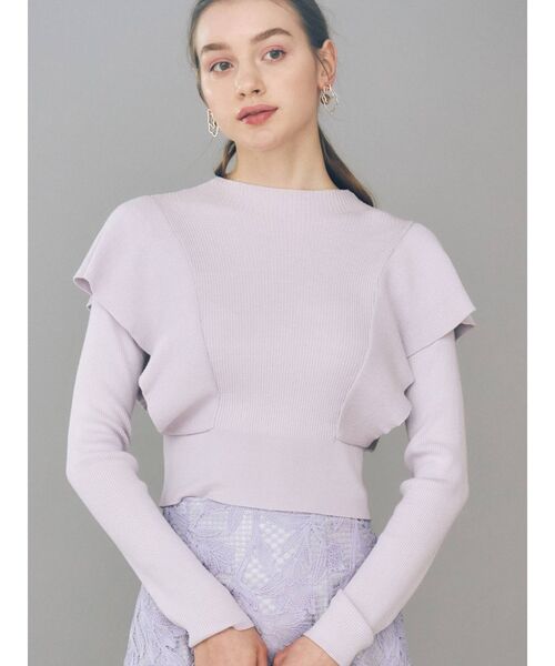 MERCURYDUO（マーキュリーデュオ）の「ラッフルコンパクトモックネックニット（ニット/セーター・レディース・ベージュ/オフホワイト/ラベンダー/ブラック・FREE）」の8枚目の写真