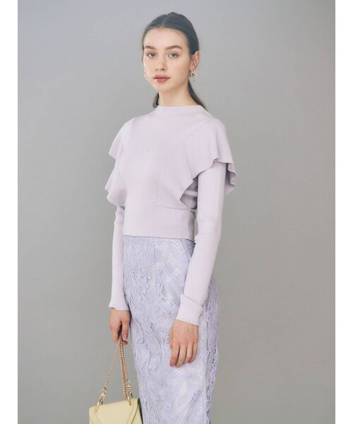 MERCURYDUO（マーキュリーデュオ）の「ラッフルコンパクトモックネックニット（ニット/セーター・レディース・ベージュ/オフホワイト/ラベンダー/ブラック・FREE）」の18枚目の写真