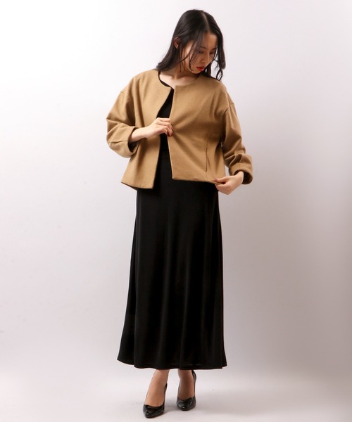 A.N.L（エーエヌエル　レーベル）の「A.N.L ウール　ノーカラーショート　ジャケット（ノーカラージャケット・レディース・ベージュ・38/40）」の4枚目の写真