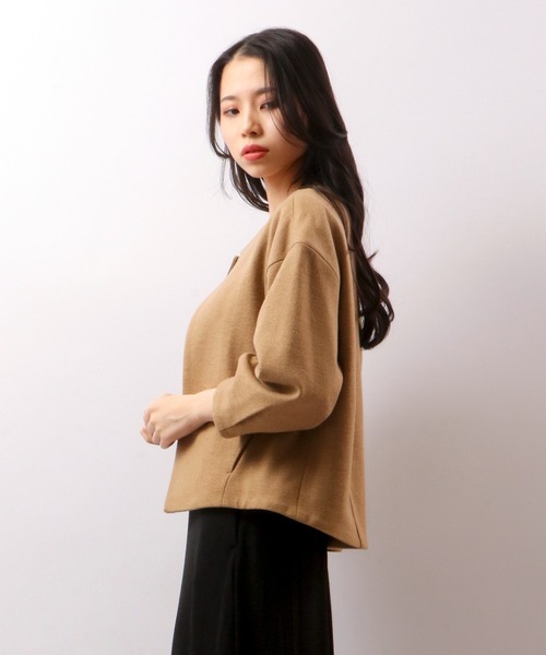 A.N.L（エーエヌエル　レーベル）の「A.N.L ウール　ノーカラーショート　ジャケット（ノーカラージャケット・レディース・ベージュ・38/40）」の8枚目の写真