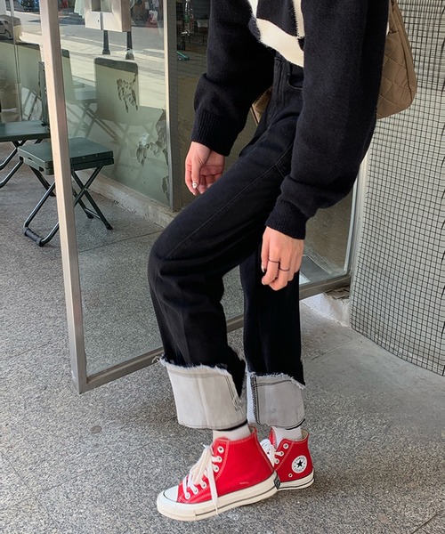 Jewelobe(ジュエローブ)の「ロールアップストレートデニムパンツ(デニムパンツ・レディース・ブラック/ブルー・S/M)」の11枚目の写真