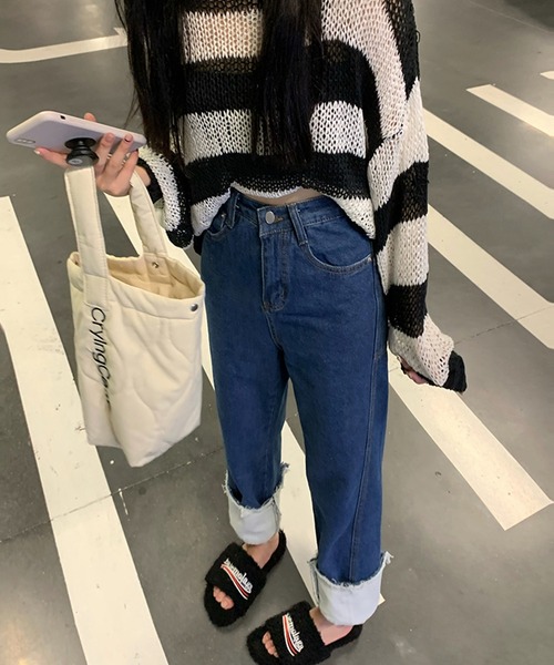 Jewelobe(ジュエローブ)の「ロールアップストレートデニムパンツ(デニムパンツ・レディース・ブラック/ブルー・S/M)」の19枚目の写真