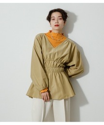 SHIRRING V/N BLOUSE/シャーリングブイネックブラウス