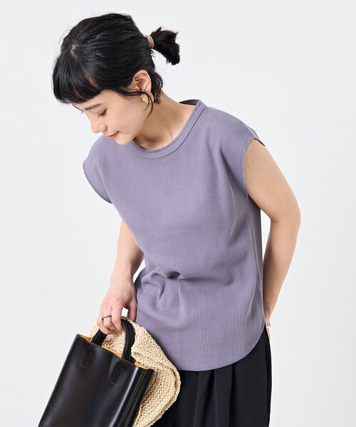 FREAK'S STORE（フリークスストア）の「ワッフルフレンチスリーブＴシャツ（Tシャツ/カットソー・レディース・ブラック/オフホワイト/ストライプ/グリーン/ブルー・ﾌﾘ-）」の4枚目の写真