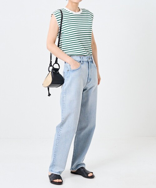 FREAK'S STORE（フリークスストア）の「ワッフルフレンチスリーブＴシャツ（Tシャツ/カットソー・レディース・ブラック/オフホワイト/ストライプ/グリーン/ブルー・ﾌﾘ-）」の6枚目の写真