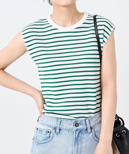 FREAK'S STORE（フリークスストア）の「ワッフルフレンチスリーブＴシャツ（Tシャツ/カットソー・レディース・ブラック/オフホワイト/ストライプ/グリーン/ブルー・ﾌﾘ-）」の8枚目の写真