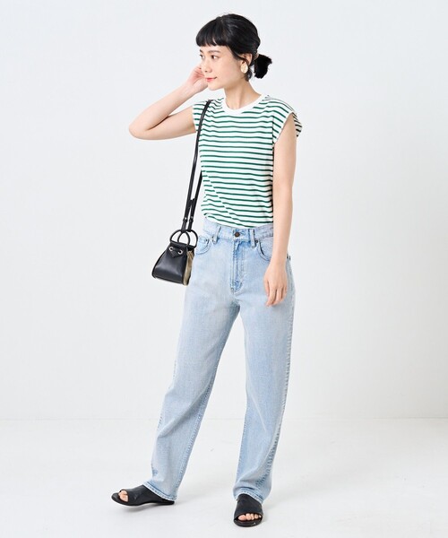 FREAK'S STORE（フリークスストア）の「ワッフルフレンチスリーブＴシャツ（Tシャツ/カットソー・レディース・ブラック/オフホワイト/ストライプ/グリーン/ブルー・ﾌﾘ-）」の12枚目の写真