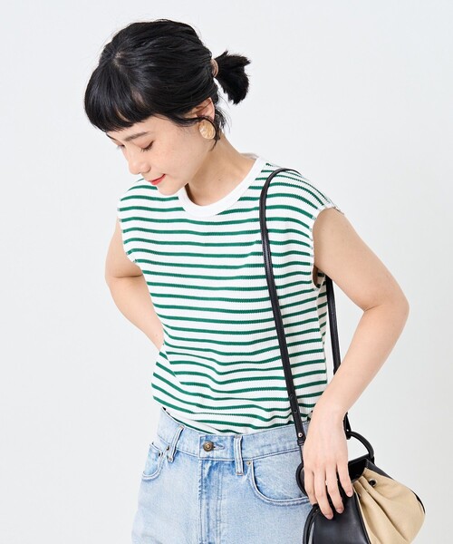 FREAK'S STORE（フリークスストア）の「ワッフルフレンチスリーブＴシャツ（Tシャツ/カットソー・レディース・ブラック/オフホワイト/ストライプ/グリーン/ブルー・ﾌﾘ-）」の13枚目の写真