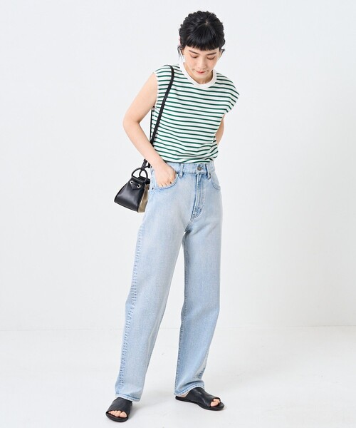 FREAK'S STORE（フリークスストア）の「ワッフルフレンチスリーブＴシャツ（Tシャツ/カットソー・レディース・ブラック/オフホワイト/ストライプ/グリーン/ブルー・ﾌﾘ-）」の15枚目の写真