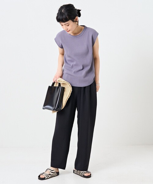 FREAK'S STORE（フリークスストア）の「ワッフルフレンチスリーブＴシャツ（Tシャツ/カットソー・レディース・ブラック/オフホワイト/ストライプ/グリーン/ブルー・ﾌﾘ-）」の18枚目の写真