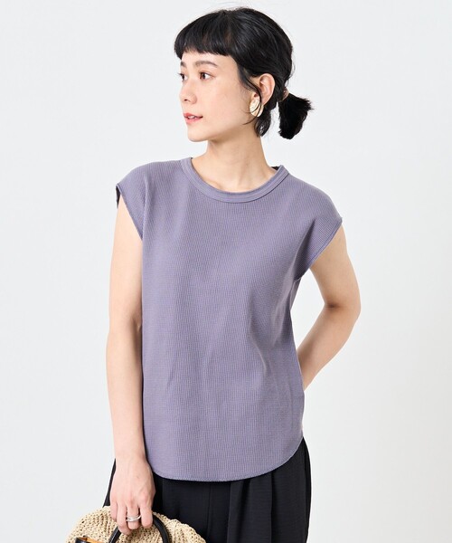 FREAK'S STORE（フリークスストア）の「ワッフルフレンチスリーブＴシャツ（Tシャツ/カットソー・レディース・ブラック/オフホワイト/ストライプ/グリーン/ブルー・ﾌﾘ-）」の20枚目の写真