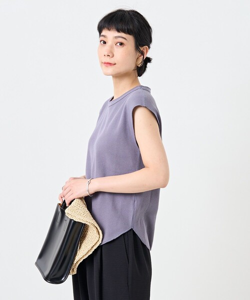 FREAK'S STORE（フリークスストア）の「ワッフルフレンチスリーブＴシャツ（Tシャツ/カットソー・レディース・ブラック/オフホワイト/ストライプ/グリーン/ブルー・ﾌﾘ-）」の22枚目の写真