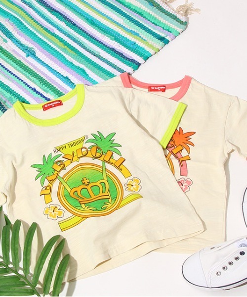 BABYDOLL(ベビードール)の「ネオン リンガー Tシャツ 6729K(Tシャツ/カットソー・キッズ・フューシャピンク/イエロー×グリーン・120cm/100cm/110cm/130cm/90cm/140cm/80cm)」の3枚目の写真