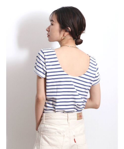 Ungrid(アングリッド)の「バックオープンボーダーTee(Tシャツ/カットソー・レディース・ピンク/ブルー・FREE)」の7枚目の写真