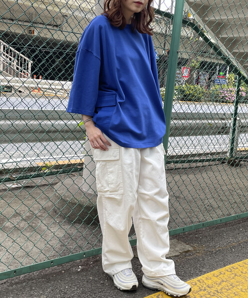 Purple&Yellow(パープルアンドイエロー)の「ワイドカーゴパンツ(カーゴパンツ・メンズ・ブラック/グリーン/カーキ/ホワイト/ブルー・SMALL/MEDIUM/LARGE/X-SMALL)」の12枚目の写真