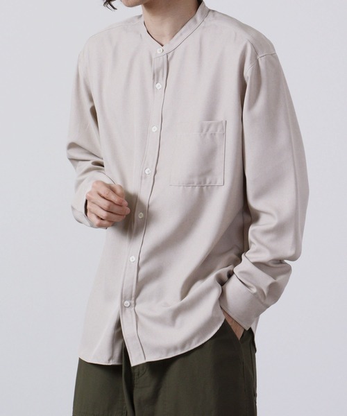 CIAO（チャオ）の「Reflax / リフラクス とろみ バンドカラーシャツ 長袖（シャツ/ブラウス・メンズ・ブラック/ベージュ/サックスブルー/グリーン/ライトパープル/ブラウン/ホワイト/ネイビー・L/M/XL）」の4枚目の写真