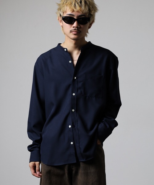 CIAO（チャオ）の「Reflax / リフラクス とろみ バンドカラーシャツ 長袖（シャツ/ブラウス・メンズ・ブラック/ベージュ/サックスブルー/グリーン/ライトパープル/ブラウン/ホワイト/ネイビー・L/M/XL）」の6枚目の写真