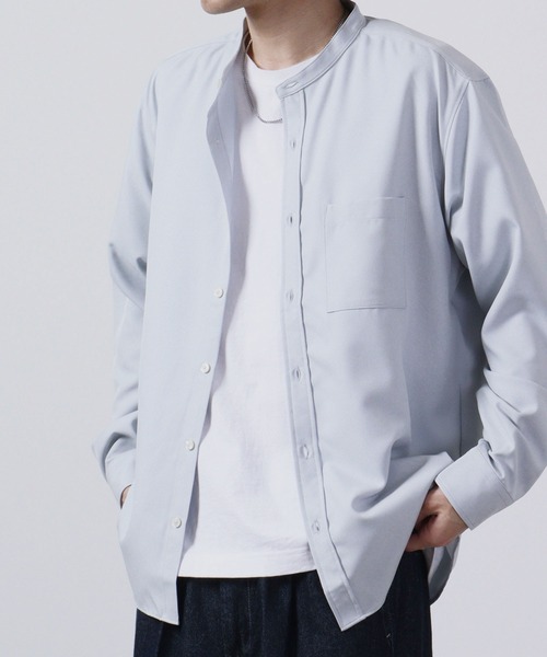 CIAO（チャオ）の「Reflax / リフラクス とろみ バンドカラーシャツ 長袖（シャツ/ブラウス・メンズ・ブラック/ベージュ/サックスブルー/グリーン/ライトパープル/ブラウン/ホワイト/ネイビー・L/M/XL）」の7枚目の写真