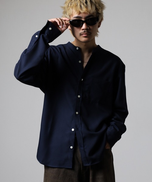 CIAO（チャオ）の「Reflax / リフラクス とろみ バンドカラーシャツ 長袖（シャツ/ブラウス・メンズ・ブラック/ベージュ/サックスブルー/グリーン/ライトパープル/ブラウン/ホワイト/ネイビー・L/M/XL）」の20枚目の写真