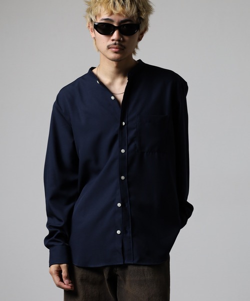 CIAO（チャオ）の「Reflax / リフラクス とろみ バンドカラーシャツ 長袖（シャツ/ブラウス・メンズ・ブラック/ベージュ/サックスブルー/グリーン/ライトパープル/ブラウン/ホワイト/ネイビー・L/M/XL）」の21枚目の写真