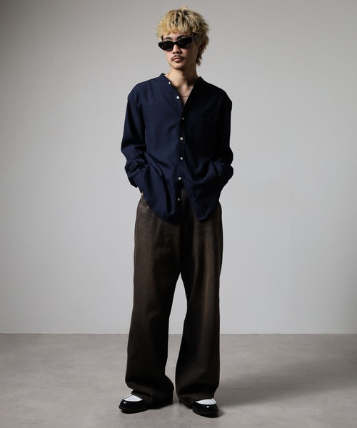 CIAO（チャオ）の「Reflax / リフラクス とろみ バンドカラーシャツ 長袖（シャツ/ブラウス・メンズ・ブラック/ベージュ/サックスブルー/グリーン/ライトパープル/ブラウン/ホワイト/ネイビー・L/M/XL）」の22枚目の写真