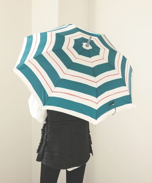 DONOBAN（ドノバン）の「ボーダー柄雨傘（長傘・レディース・スカイブルー系/ライトグレー/イエロー/ターコイズブルー/ライトベージュ・ONESIZE）」の3枚目の写真