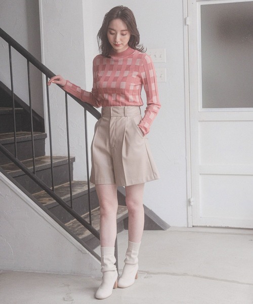 Andemiu(アンデミュウ)の「チェックジャカードニット157299(ニット/セーター・レディース・ベージュ/ピンク/グリーン・FREE)」の4枚目の写真