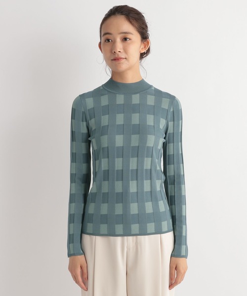 Andemiu(アンデミュウ)の「チェックジャカードニット157299(ニット/セーター・レディース・ベージュ/ピンク/グリーン・FREE)」の8枚目の写真