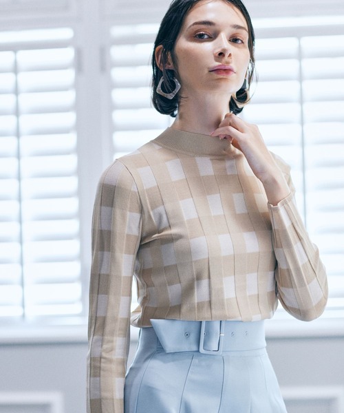 Andemiu(アンデミュウ)の「チェックジャカードニット157299(ニット/セーター・レディース・ベージュ/ピンク/グリーン・FREE)」の22枚目の写真