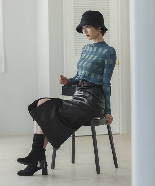 Andemiu(アンデミュウ)の「チェックジャカードニット157299(ニット/セーター・レディース・ベージュ/ピンク/グリーン・FREE)」の21枚目の写真