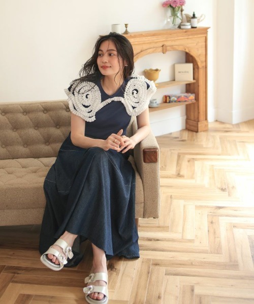 DONOBAN（ドノバン）の「フリルカラーノースリーブ ネイビー（Tシャツ/カットソー・レディース・ネイビー・F）」の2枚目の写真