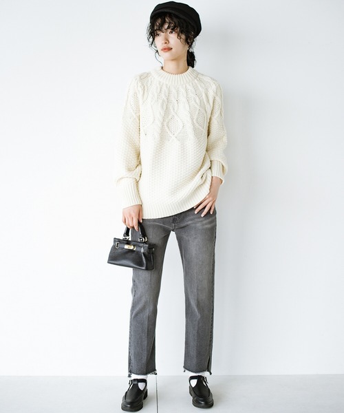 haco!（ハコ）の「360度かわいく顔映え！肩まわりの編み地で新鮮に華やぐ求心風ケーブルニット（ニット/セーター・レディース・アイボリー/ベージュ・SMALL/MEDIUM/LARGE/X-LARGE）」の6枚目の写真
