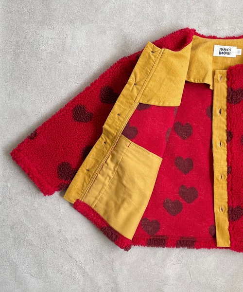 HOGAN RANCH WEAR(ホーガンランチウエア)の「ソウガラジャガードボアジャケット(80~130cm)(ノーカラージャケット・キッズ・アイボリー/オフホワイト/レッド/マスタード/チャコール/パープル・80/90/100/110/120/130)」の15枚目の写真