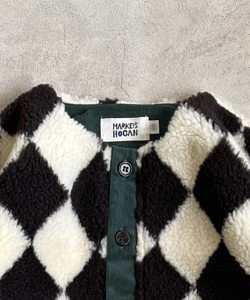 HOGAN RANCH WEAR(ホーガンランチウエア)の「ソウガラジャガードボアジャケット(80~130cm)(ノーカラージャケット・キッズ・アイボリー/オフホワイト/レッド/マスタード/チャコール/パープル・80/90/100/110/120/130)」の14枚目の写真