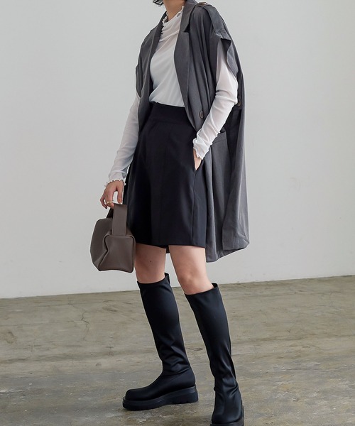 KOBE LETTUCE（コウベレタス）の「トレンチ風ロングジレベスト（ベスト・レディース・ブラック/チャコール/キャメル・FREE）」の4枚目の写真
