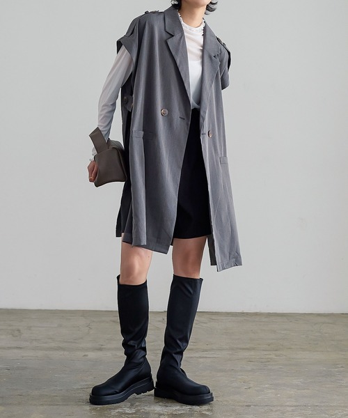 KOBE LETTUCE（コウベレタス）の「トレンチ風ロングジレベスト（ベスト・レディース・ブラック/チャコール/キャメル・FREE）」の8枚目の写真
