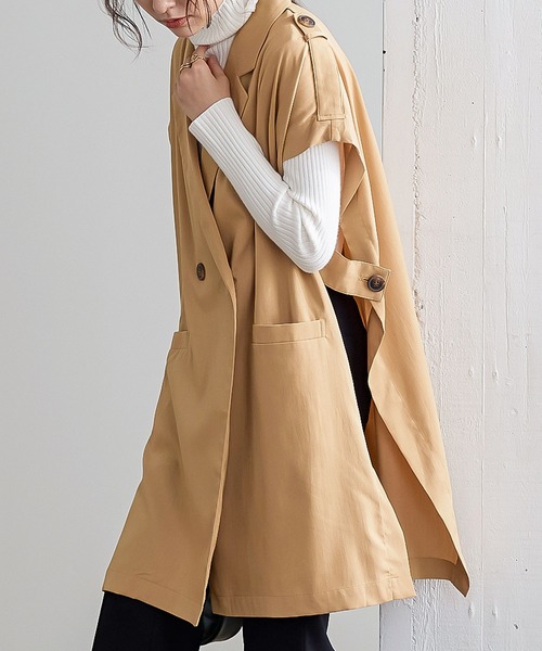 KOBE LETTUCE（コウベレタス）の「トレンチ風ロングジレベスト（ベスト・レディース・ブラック/チャコール/キャメル・FREE）」の9枚目の写真
