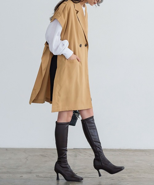 KOBE LETTUCE（コウベレタス）の「トレンチ風ロングジレベスト（ベスト・レディース・ブラック/チャコール/キャメル・FREE）」の10枚目の写真