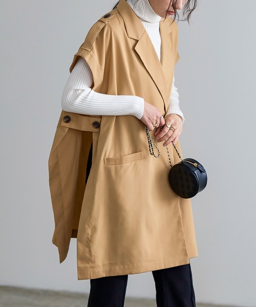 KOBE LETTUCE（コウベレタス）の「トレンチ風ロングジレベスト（ベスト・レディース・ブラック/チャコール/キャメル・FREE）」の11枚目の写真