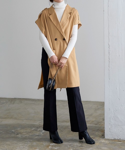 KOBE LETTUCE（コウベレタス）の「トレンチ風ロングジレベスト（ベスト・レディース・ブラック/チャコール/キャメル・FREE）」の12枚目の写真