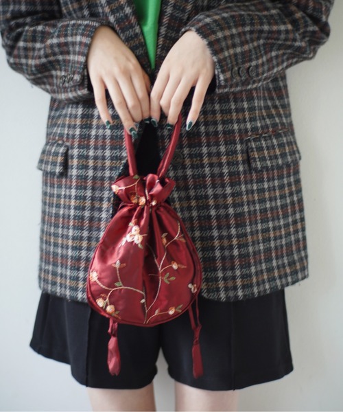Port(ポート)の「シャイニーサテン 刺繍 ミニ 巾着 バッグ / ハンドバッグ #_(ハンドバッグ・レディース・ブラック/ネイビー/グリーン/ボルドー・FREE)」の20枚目の写真