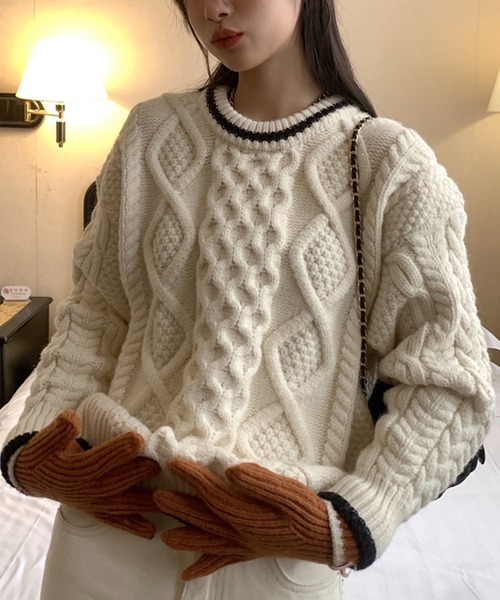 LAFFMO（ラフモ）の「ケーブル柄クルーネックチルデンニット（ニット