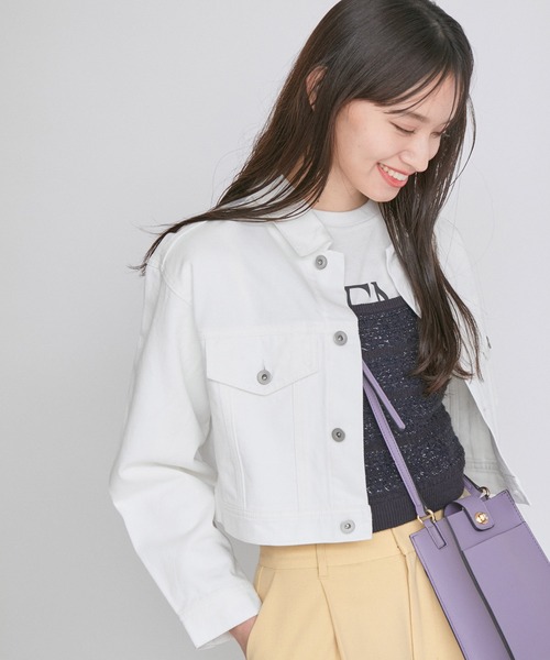 VIS(ビス)の「【洗える】クロップドデニムジャケット(デニムジャケット・レディース・ブルー/ホワイト系その他・FREE)」の4枚目の写真