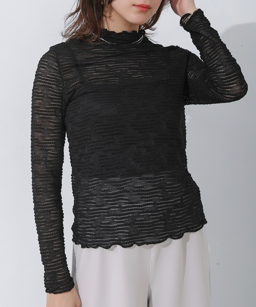 Bou Jeloud(ブージュルード)の「ボトルネックシアーインナー(Tシャツ/カットソー・レディース・ホワイト/ブラック・FREE)」の1枚目の写真