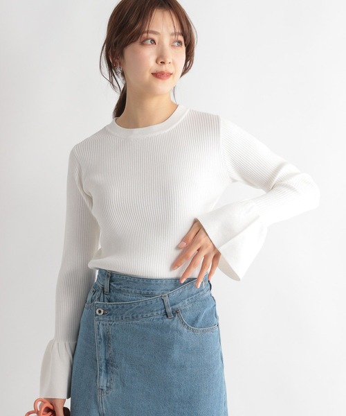 Andemiu（アンデミュウ）の「リブソデフレアニット187263（ニット/セーター・レディース・ブラック/オフホワイト/ピンク/グリーン・FREE）」の14枚目の写真